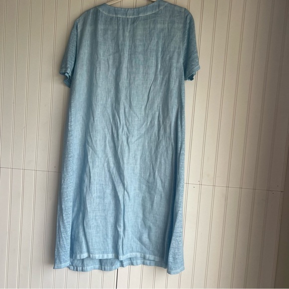 120% LINO Size 2XL Sky Blue 100% Linen Mini Dress - Picture 9 of 9